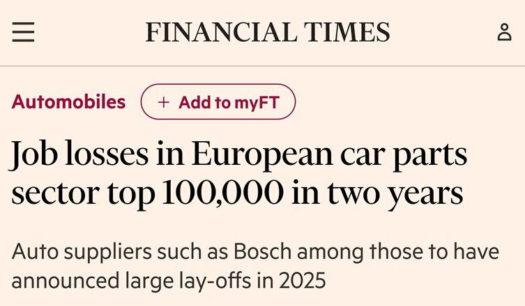 Сектор автозапчастей ЕС потерял 104 000 рабочих мест