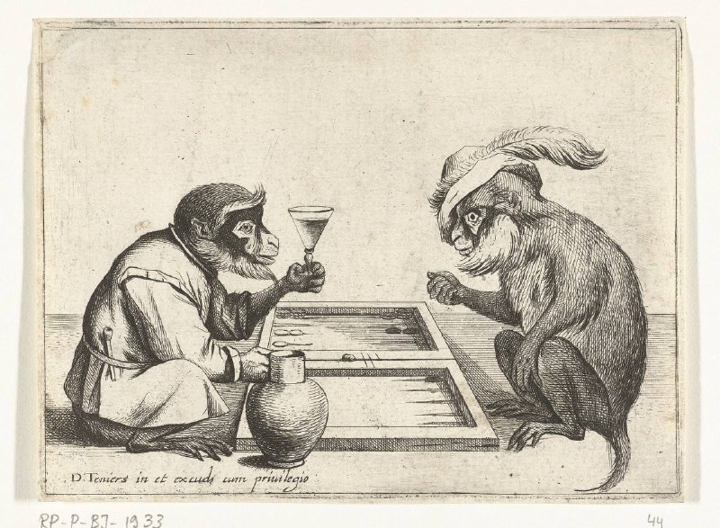 Обезьяны играют в триктрак в XVII веке