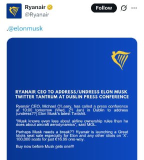 Ryanair высмеяла предложение Илона Маска о покупке
