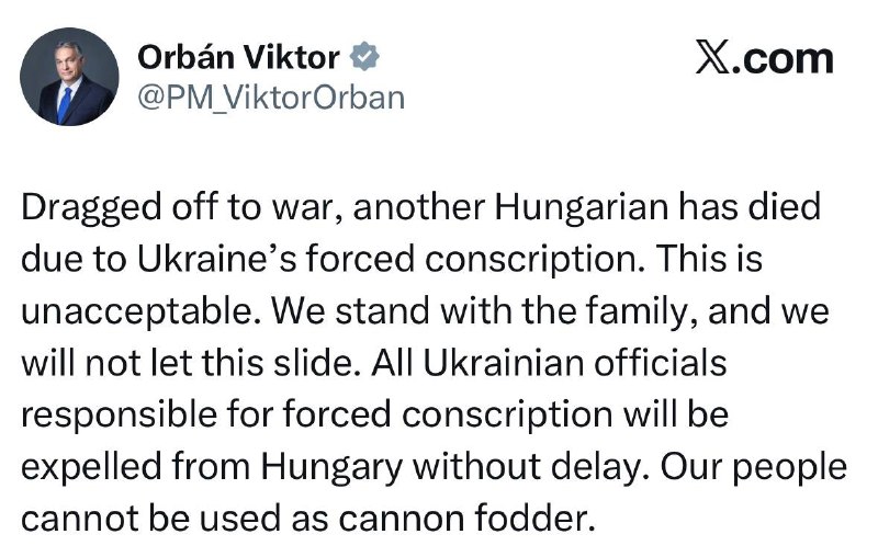 Орбан раскритиковал мобилизацию на Украине и пригрозил высылкой чиновников из Киева