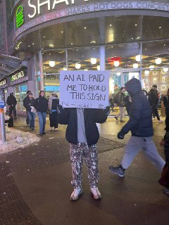 Человек заработал $100, пикетируя с табличкой, оплаченной ИИ