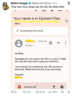 Способ привлечь внимание работодателя через упоминание файлов Эпштейна