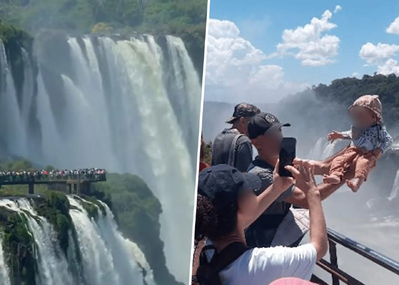 Опасный трюк туриста с ребёнком у водопада в Аргентине вызвал критику