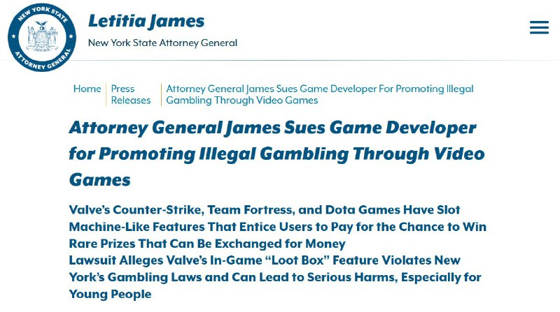 Суд против Valve из-за кейсов в играх