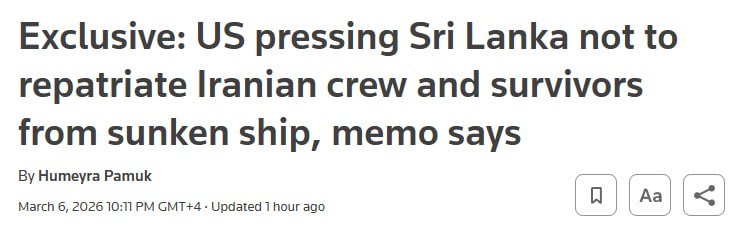 США давят на Шри-Ланку по вопросу репатриации выживших с иранского фрегата