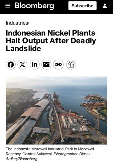 Оползень остановил производство никеля в Индонезии