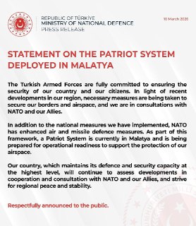 Турция развернула систему ПВО Patriot НАТО в Малатье