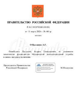 Мишустин освободил от должности замглавы ФАС России Цыганова