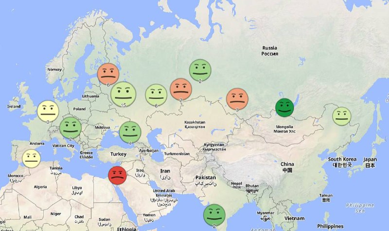 Создана мировая карта настроения: средний индекс по планете — 6,3