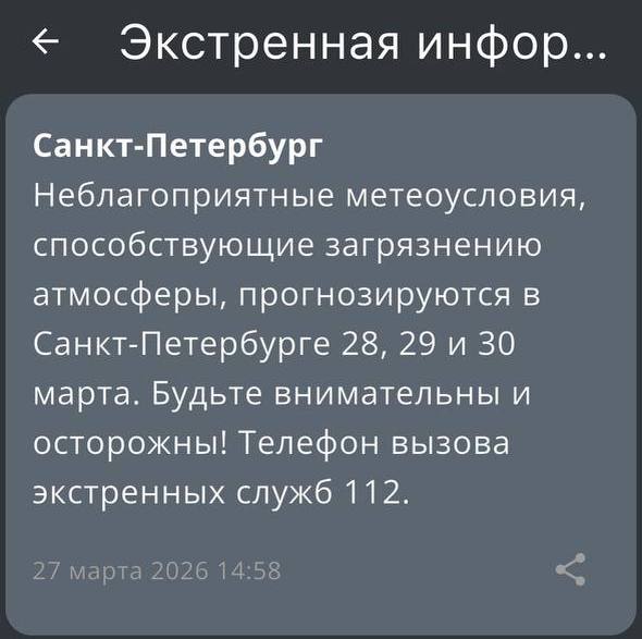 МЧС предупредило петербуржцев о загрязнении воздуха на три дня