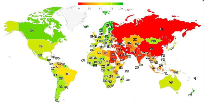 Россия заняла предпоследнее место по свободе интернета