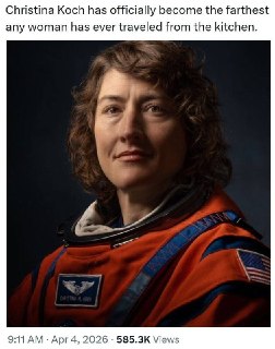 Астронавтка Кристина Кох установила рекорд удаленности от Земли