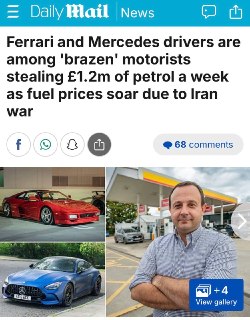 Водители в Великобритании воруют топливо на фоне конфликта на Ближнем Востоке