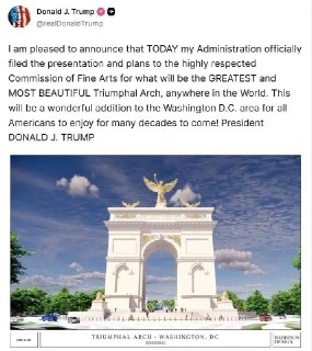 Трамп планирует построить триумфальную арку в честь себя и победы над Ираном