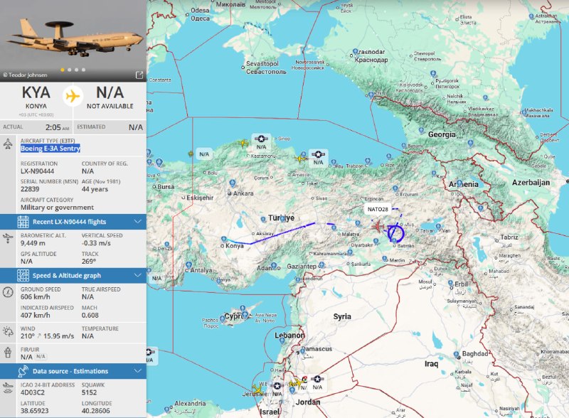 Самолет НАТО в Турции: наблюдение за Ираном и Черноморским побережьем РФ