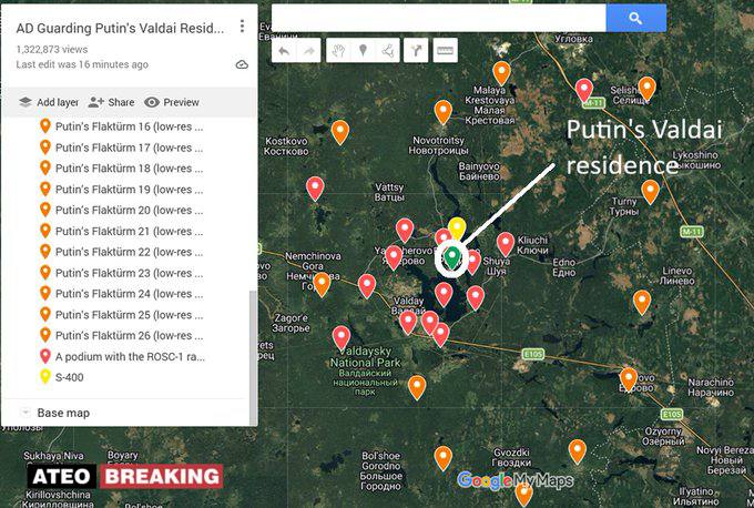 Вокруг резиденции Путина на Валдае обнаружили 27 новых башен для систем ПВО