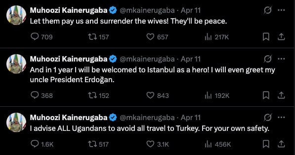 Сын президента Уганды потребовал от Турции $1 млрд и жену