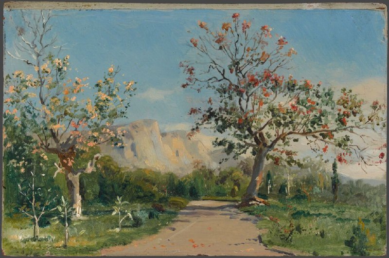 Этюд Маковского «Цветущий миндаль» из Третьяковской галереи