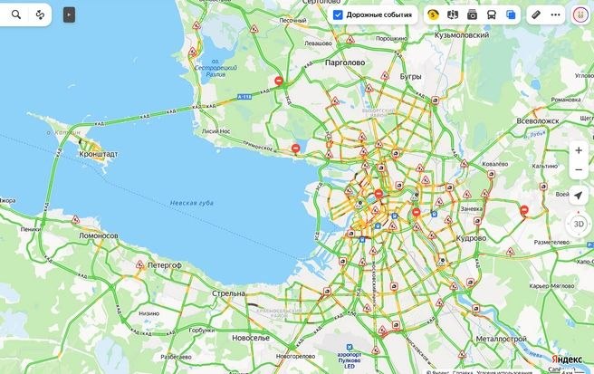 В Петербурге начались дачные пробки: на КАД зафиксирован самый длинный затор недели