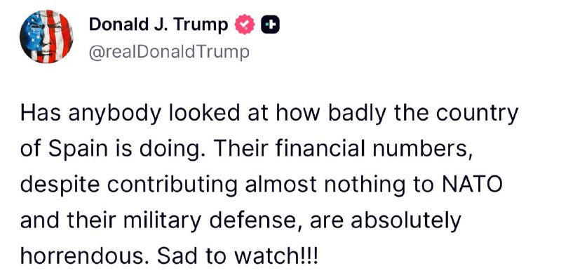 Трамп раскритиковал финансовое состояние Испании и её вклад в НАТО