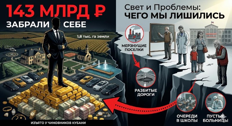 Масштабные хищения на Кубани: изъятие имущества чиновников на 143 млрд рублей