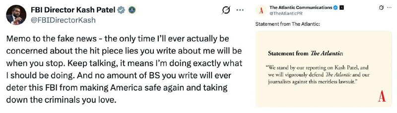 Глава ФБР Кэш Патель подал иск на 250 млн долларов против The Atlantic