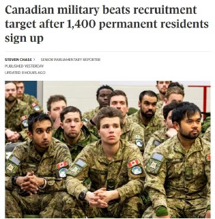 В Канаде отмечен самый высокий за 30 лет набор в армию
