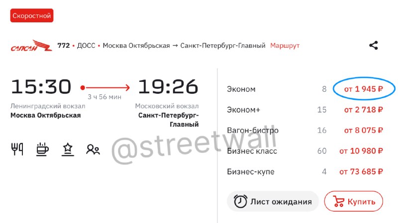 РЖД запустила акцию на билеты «Сапсана» ко Дню Победы