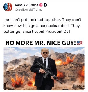 "Больше никакого хорошего парня!" — Трамп опубликовал угрожающий пост в адрес Ирана.