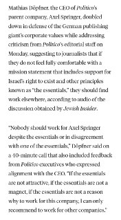 Владелец Axel Springer предложил недовольным политикой Израиля журналистам Politico уволиться