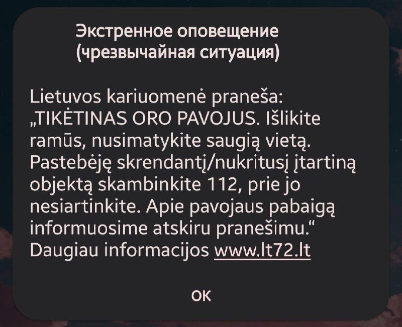 В Литве из-за угрозы со стороны дрона закрыли воздушное пространство над Вильнюсом