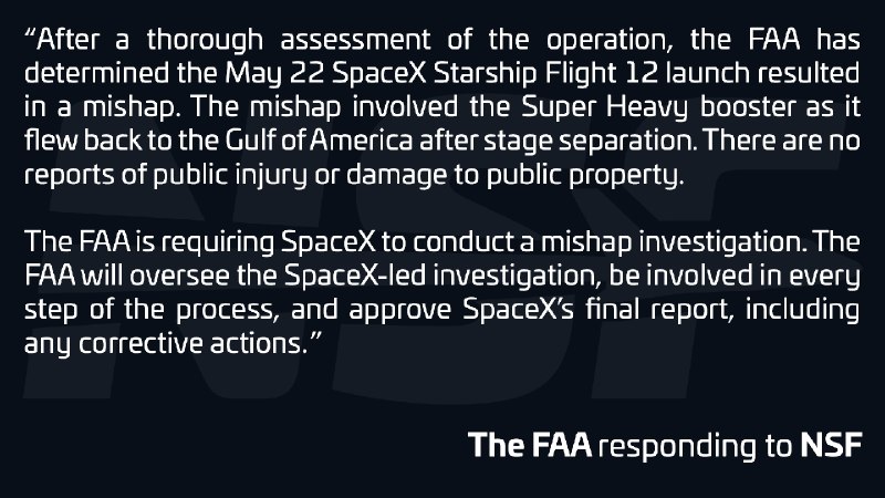 FAA обязала SpaceX провести расследование 12-го полета Starship