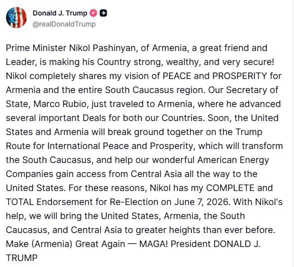 Ирония над предвыборными обещаниями Трампа в поддержку Пашиняна