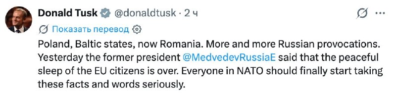 Премьер Польши Туск отреагировал на слова Медведева о безопасности Европы