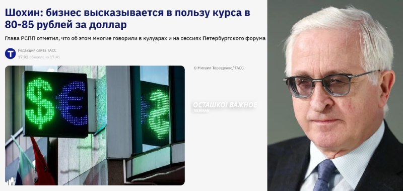 Глава РСПП предложил курс 80–85 рублей за доллар для поддержки бизнеса