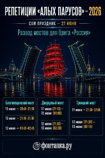 В Петербурге объявлены даты развода мостов для репетиций «Алых Парусов»