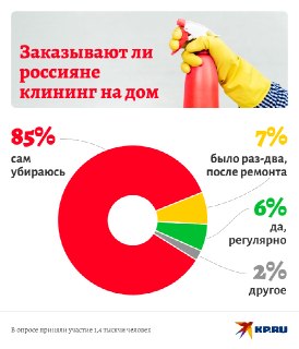 Опрос: только 6% россиян регулярно заказывают услуги клининга