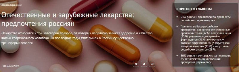 Россияне выбирают отечественные лекарства благодаря высокому уровню доверия к производителям