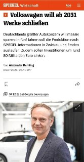 Volkswagen планирует закрыть четыре завода в Германии и сократить 50 тысяч рабочих мест