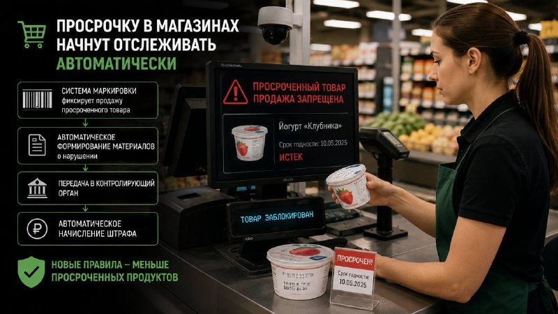 Магазины в России начнут получать автоматические штрафы за продажу просроченных продуктов через систему маркировок