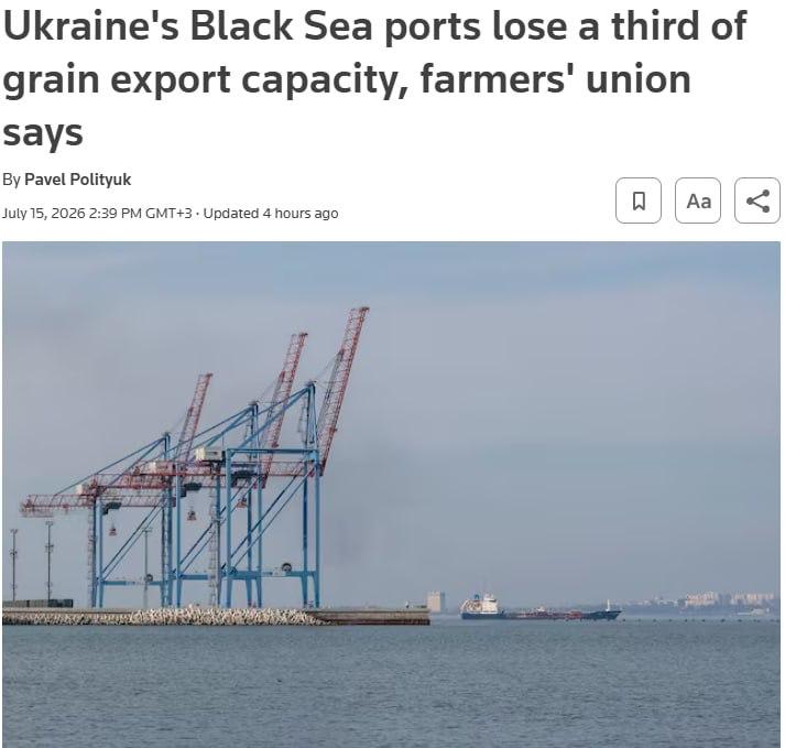 Удары по портам Украины привели к резкому сокращению экспорта зерна