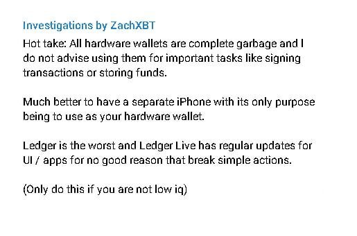 Криптодетектив ZachXBT назвал аппаратные кошельки Ledger «мусором»