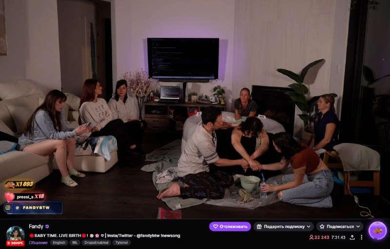 На Twitch в прямом эфире показали роды, имя девочке выбрали зрители.