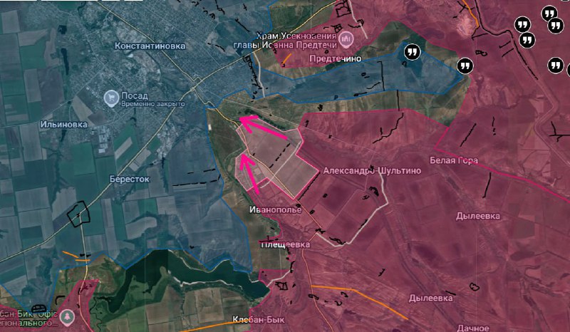 Продвижение российских войск южнее Константиновки
