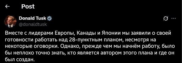 Туск требует уточнить авторство 28-пунктного плана