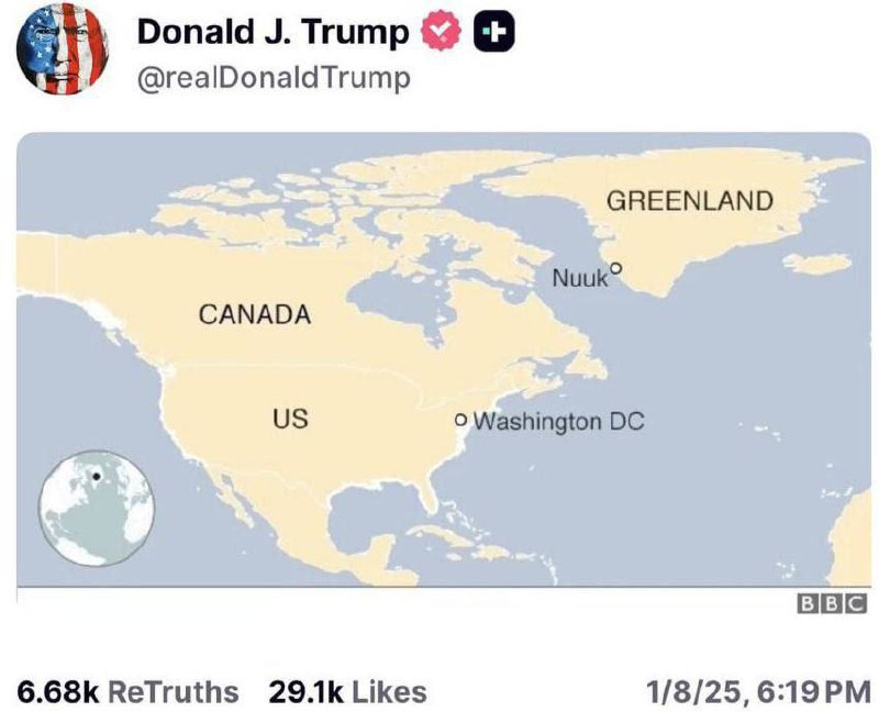 Трамп представил новую карту США с Мексикой, Канадой и Гренландией